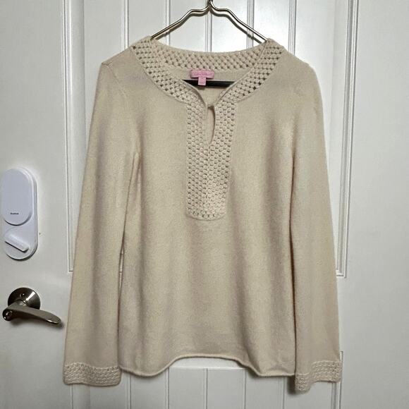 Lilly Pulitzer Cashmere Cream Sweater XS Keyhole Neck Knit Designer Pullover - Picture 4 of 12